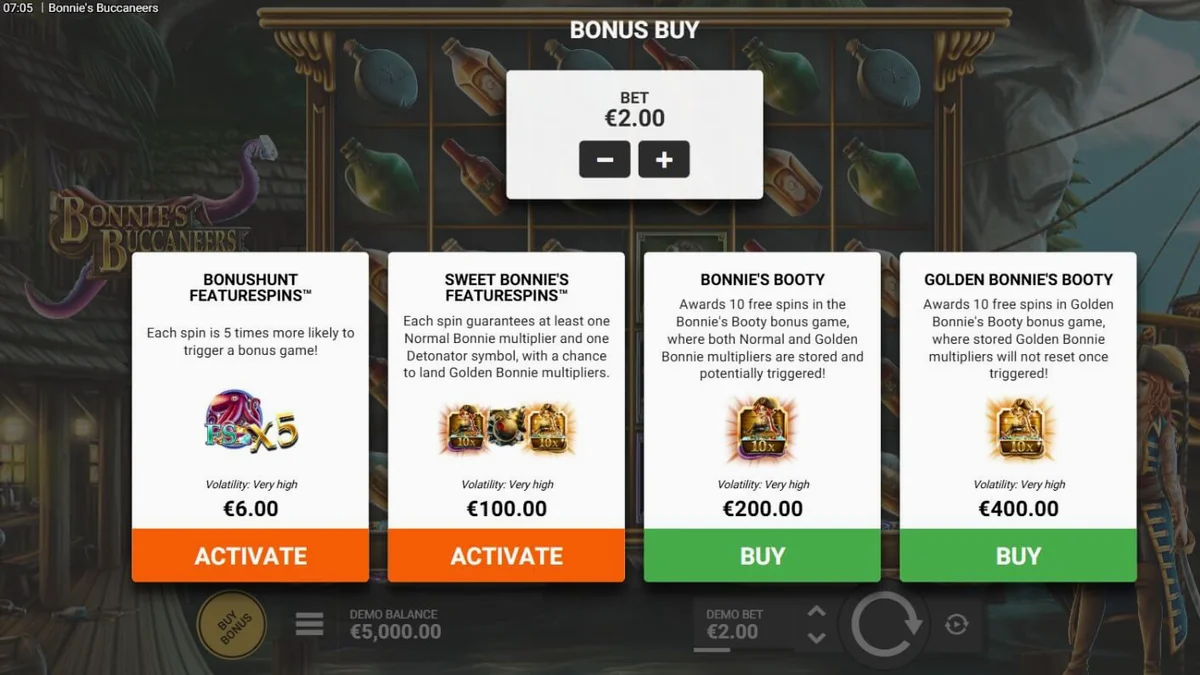 Cena de jogo do slot Bonnie’s Buccaneers com temática de piratas