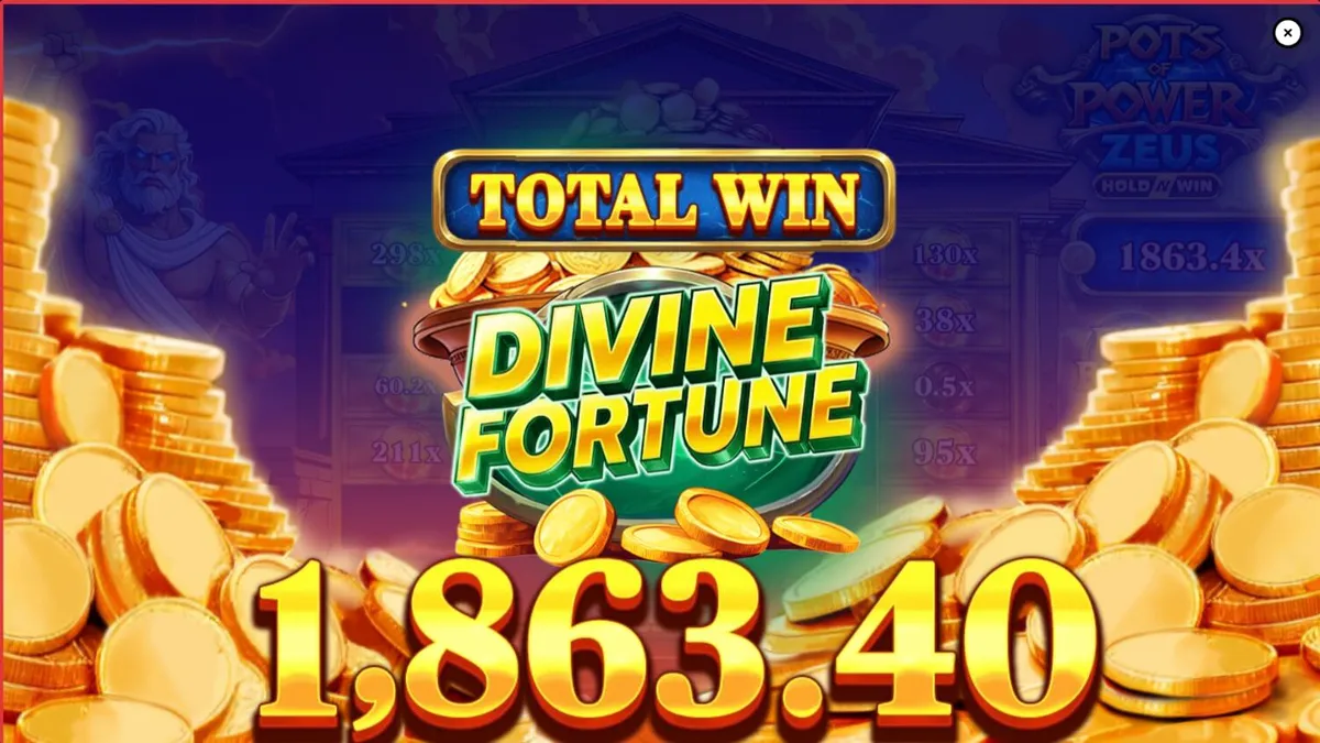 O slot Pots of Power: Zeus com Zeus no fundo e rolos dourados